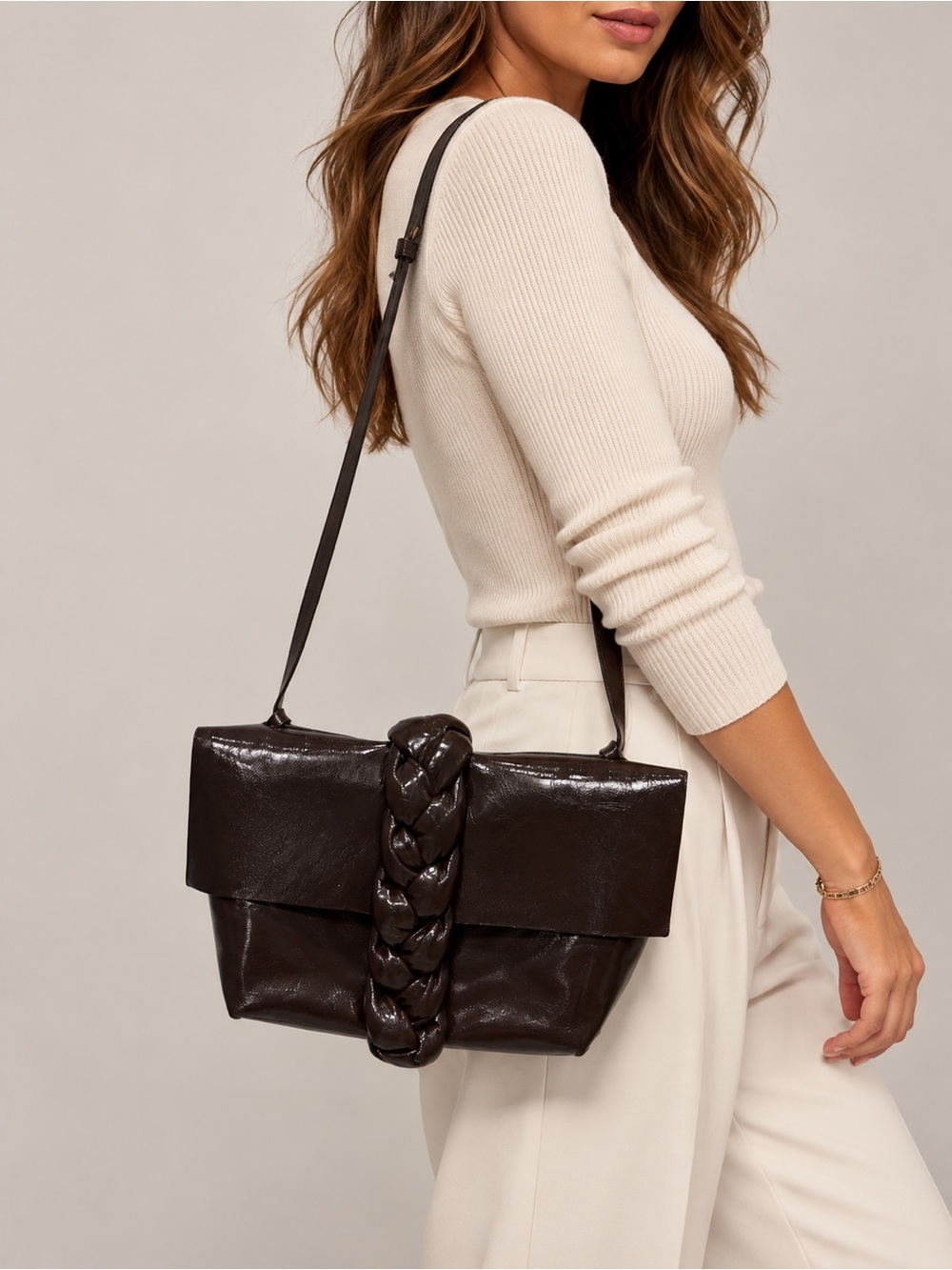 DeMellier London Verona Bag in a glossy dark brown